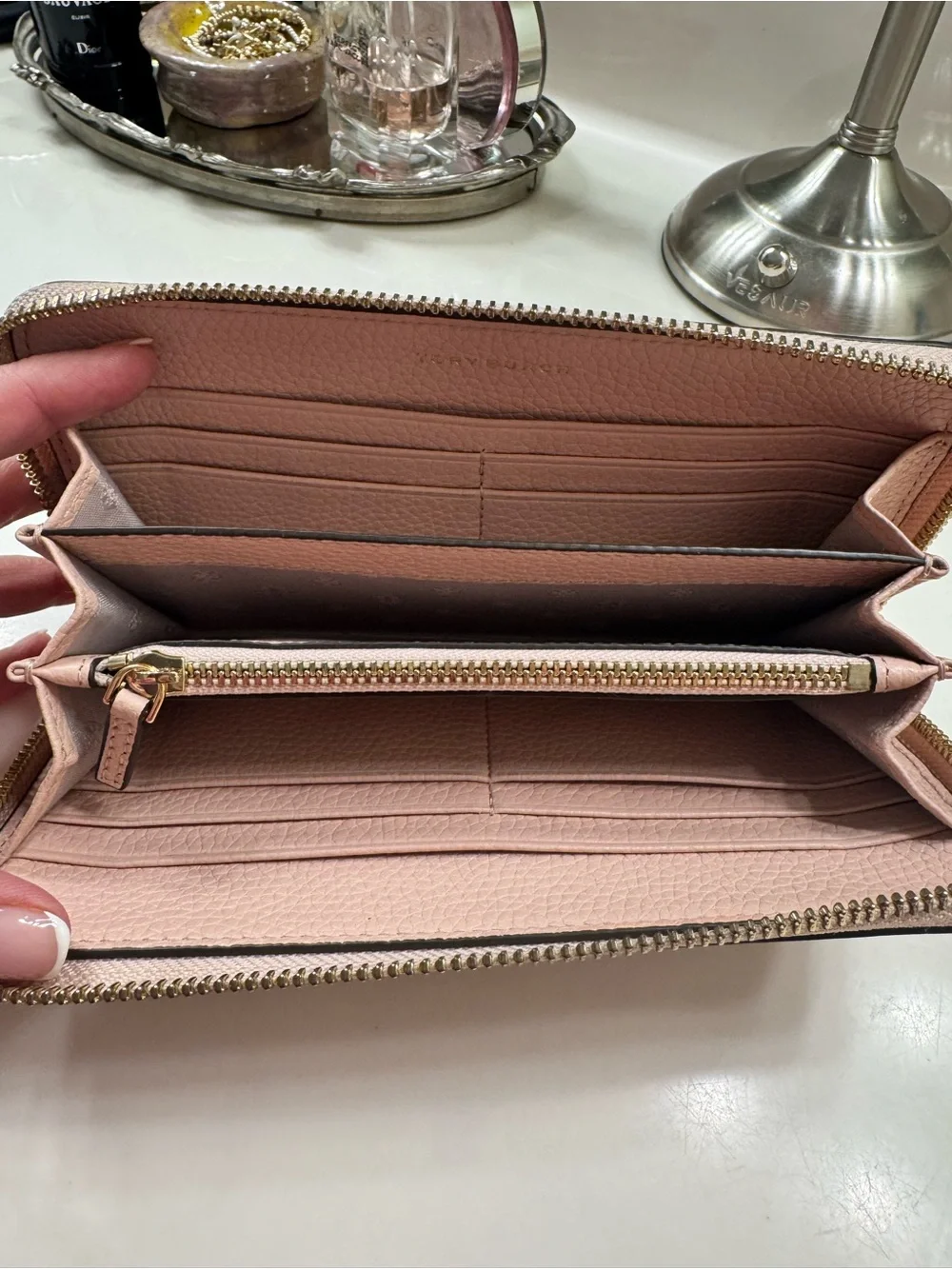 Tory Burch Blush Pebbled Leather Zip-Around Wallet